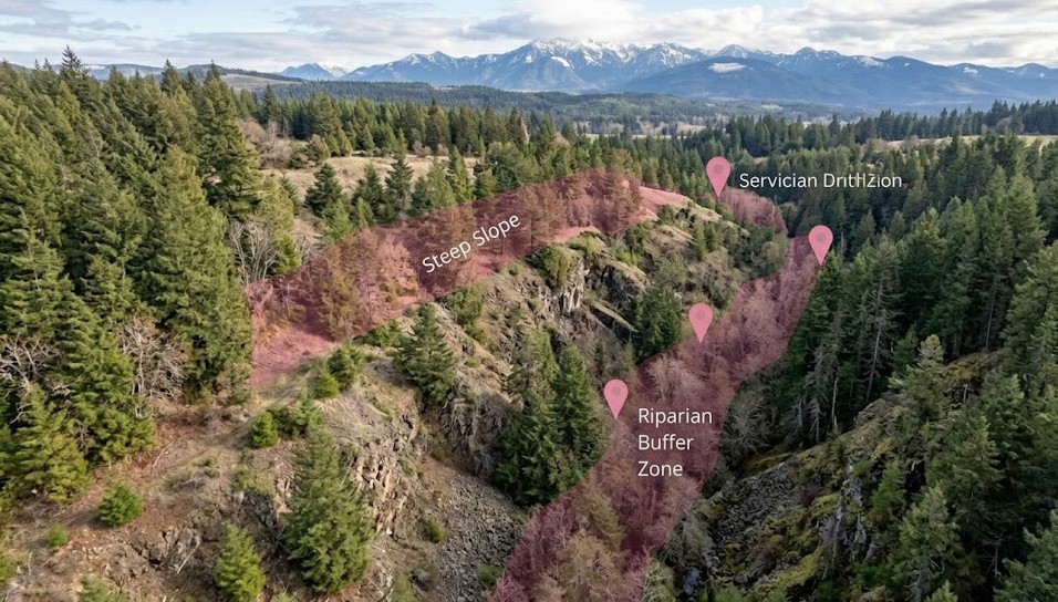 Complex Washington parcel with slope and environmental features affecting feasibility study cost