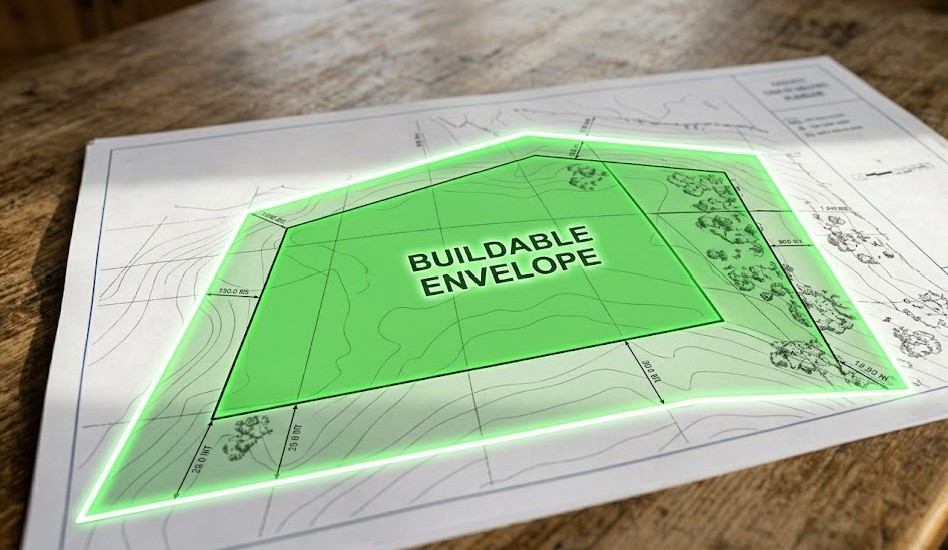 Property setback diagram showing buildable envelope on a Washington lot